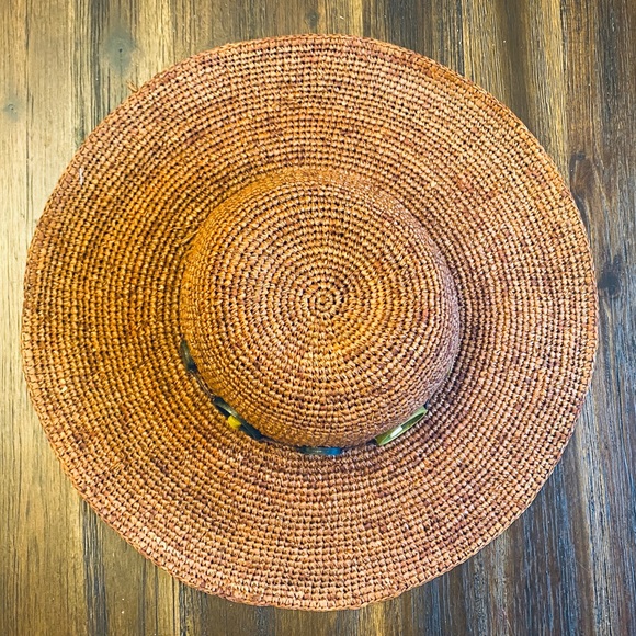 Anthropologie hand woven rust color wide brim hat - Picture 2 of 10
